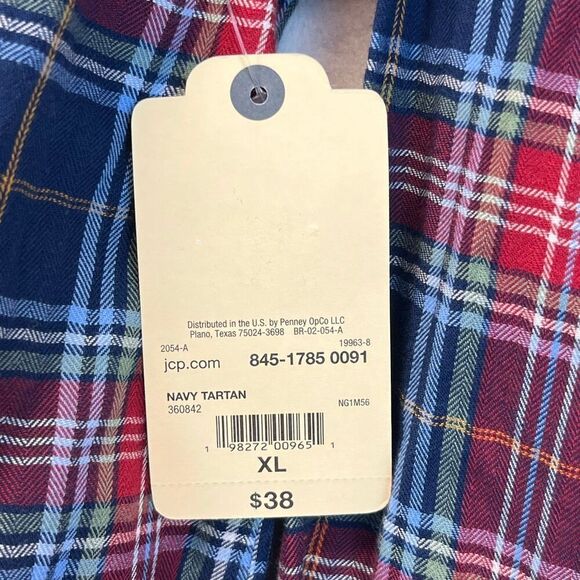 ST. JOHN’S BAY Women’s Classic Shirt XL Navy Tartan Plaid Long Sleeve Cotton NEW - Picture 7 of 15